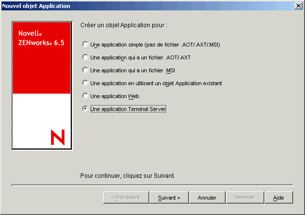 Bote de dialogue Nouvel objet Application