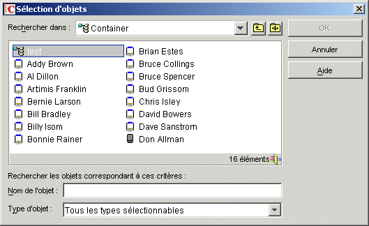 Bote de dialogue Slectionner des objets