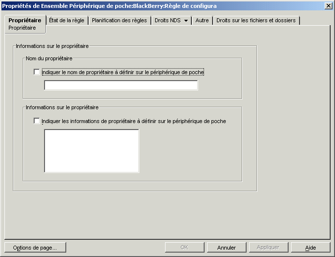 Page Propritaire de la rgle de configuration BlackBerry