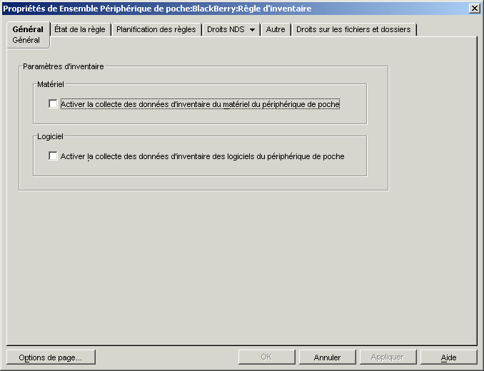 Page Gnral de la rgle d'inventaire BlackBerry