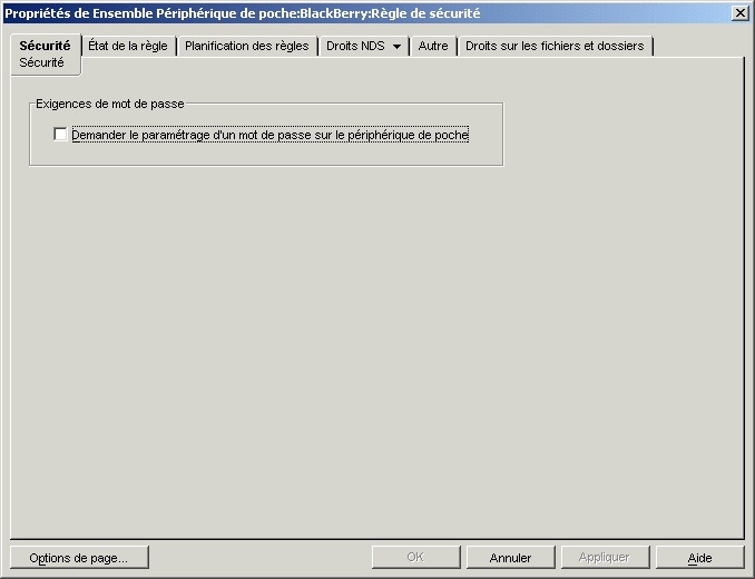 Page Scurit de la rgle de scurit BlackBerry