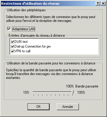 Boîte de dialogue Restrictions d'utilisation du réseau