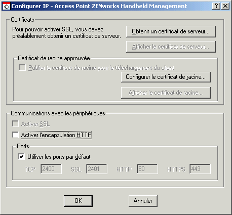 Boîte de dialogue Configurer IP - Serveur ZENworks Handheld Management