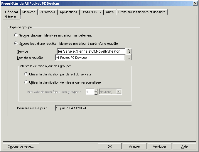 Page Gnral de la bote de dialogue des proprits de groupe