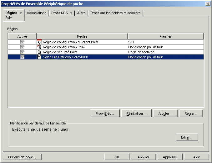 Proprits de l'ensemble Priphrique de poche avec affichage de la nouvelle rgle de rcupration de fichiers