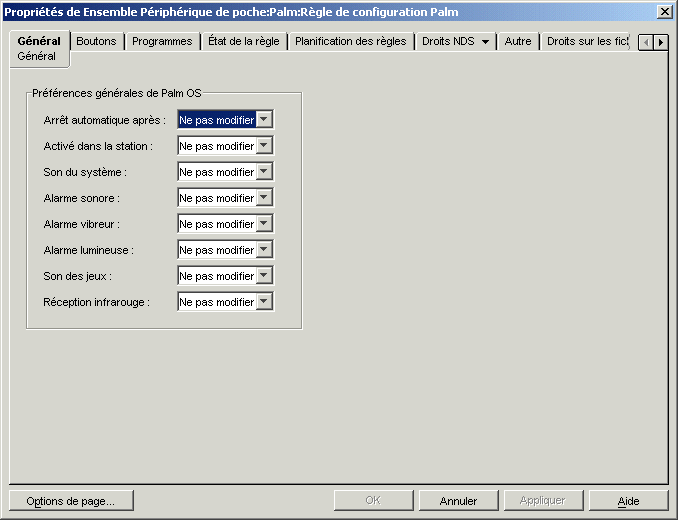 Configuration Palm : Page Gnral