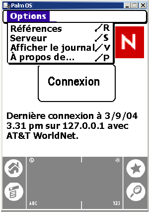 Options disponibles sur la console IP ZENworks Handheld Management d'un priphrique Palm