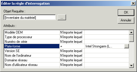 Boîte de dialogue Sélectionner l'objet Requête