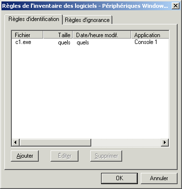 Bote de dialogue Rgles de l'inventaire des logiciels