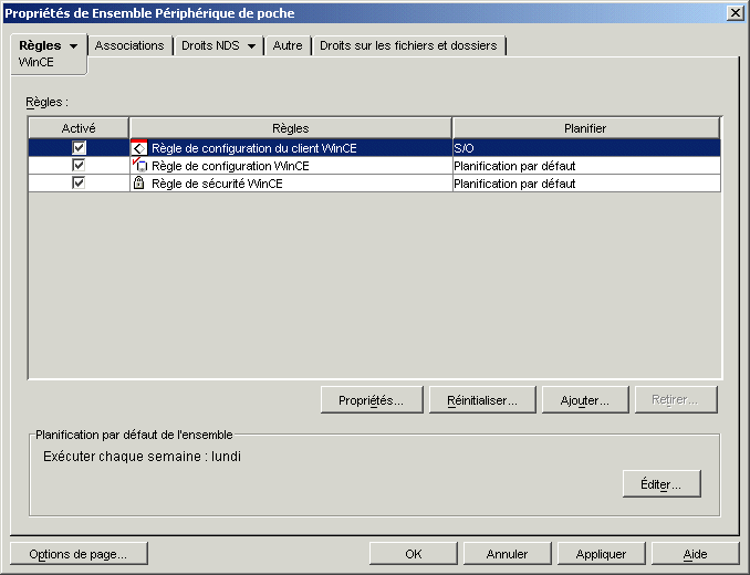 Page de slection de la rgle de configuration Windows CE