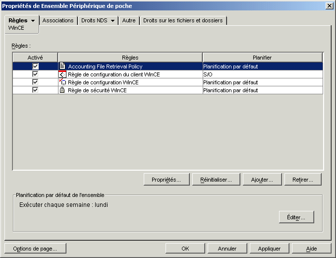 Proprits de l'ensemble Priphrique de poche avec affichage de la nouvelle rgle de rcupration de fichiers