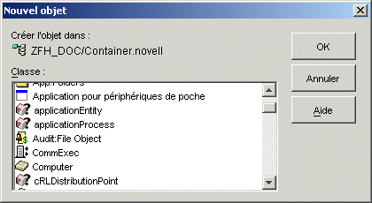 Bote de dialogue Nouvel objet.
