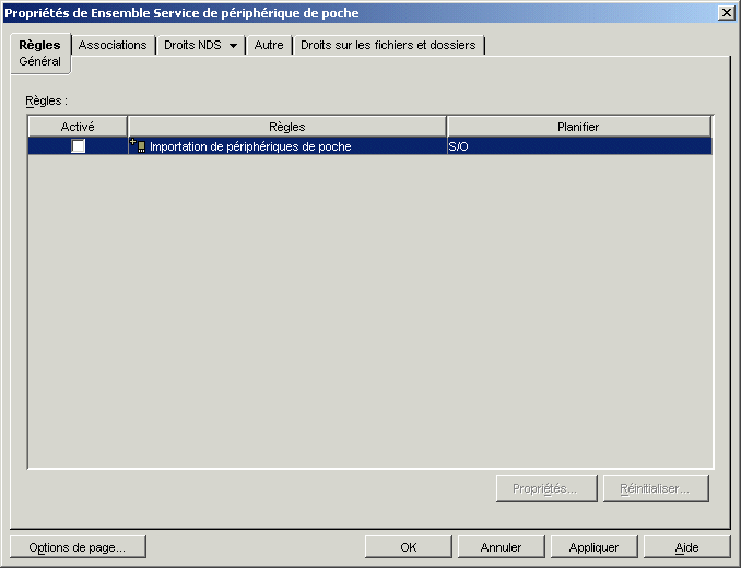 Page de proprits de l'ensemble Service de priphrique de poche