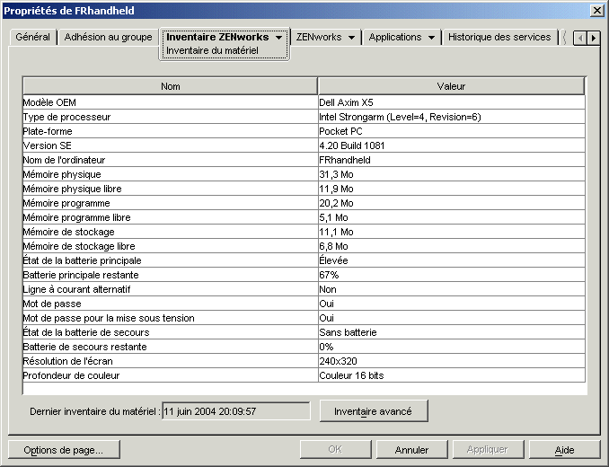 Page Client avec l'onglet Inventaire matriel affich