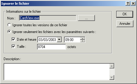 Bote de dialogue Ignorer le fichier