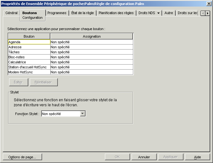 Page Boutons : Configuration