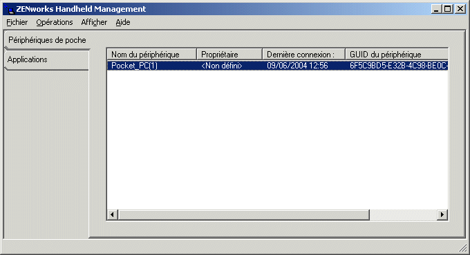 Fenêtre de la console proxy ZENworks Handheld Management
