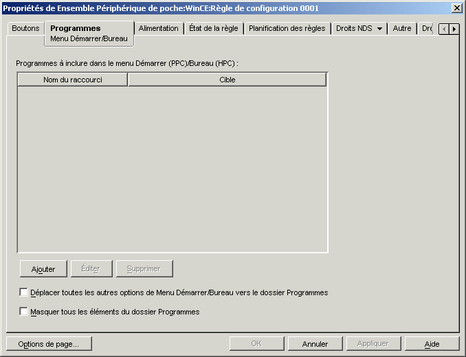 Page Menu Dmarrer/Bureau de la rgle de configuration WinCE