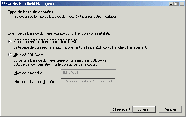 Bote de dialogue Type de base de donnes