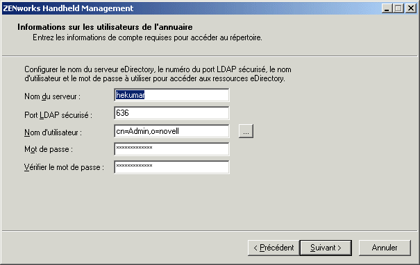 Bote de dialogue Informations sur les utilisateurs de l'annuaire