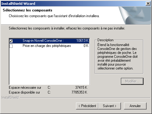Page Slection de composants