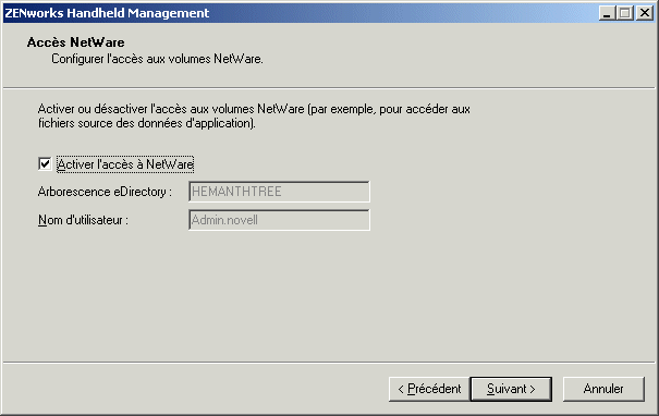 Bote de dialogue Accs NetWare