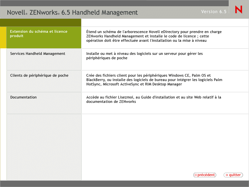Page Installation du serveur ZENworks Handheld Management