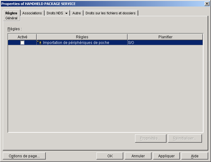 Page Proprits de l'ensemble Service de priphrique de poche