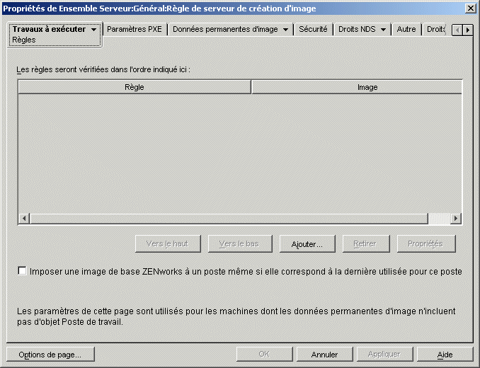 Propriétés de la page Règles de la stratégie du serveur de création d'image.