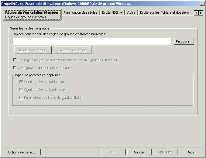 Page Stratégies de groupe Windows