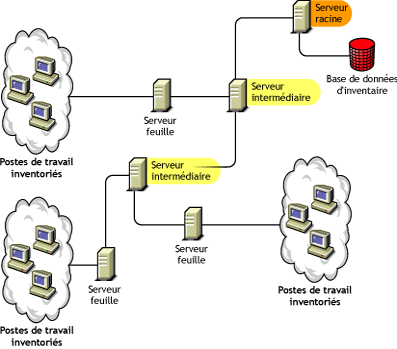 Le serveur intermédiaire avec les serveurs feuille de niveau inférieur et le serveur racine de niveau supérieur.