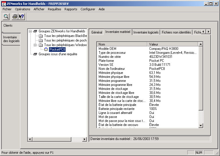 Capture d'écran de l'onglet Inventaire matériel