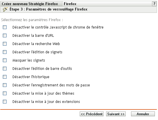 Page Paramètres de verrouillage Firefox