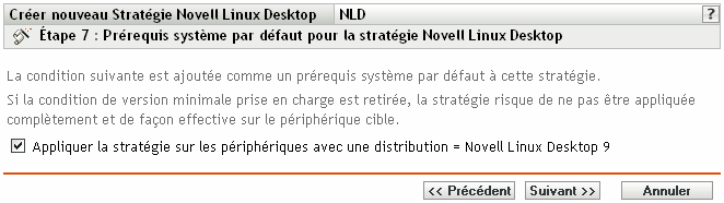 Page Configuration requise par défaut pour la règle Novell Linux Desktop