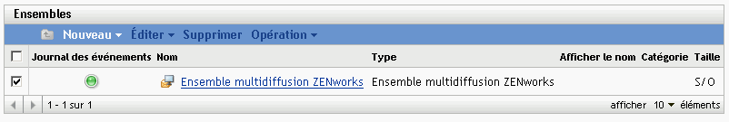 Onglet Ensembles : ensembles disponibles affichés