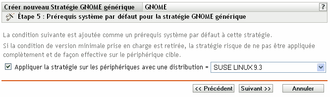 Page Configuration requise par défaut pour la règle GNOME générique