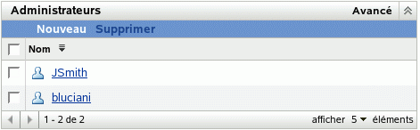 Liste Administrateurs dans la page Configuration