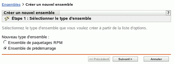 Étape 1 - création d'un nouvel ensemble : Sélectionner le type d'ensemble