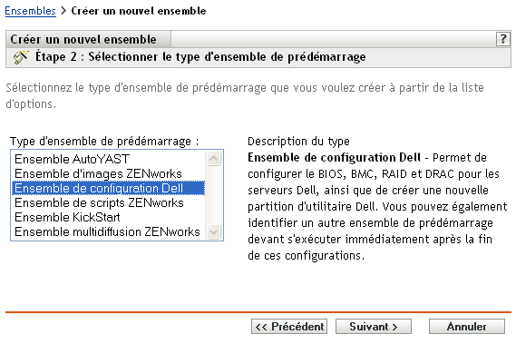 Étape 2 - page de création d'un nouvel ensemble : Sélectionner le type d'ensemble de pré-lancement