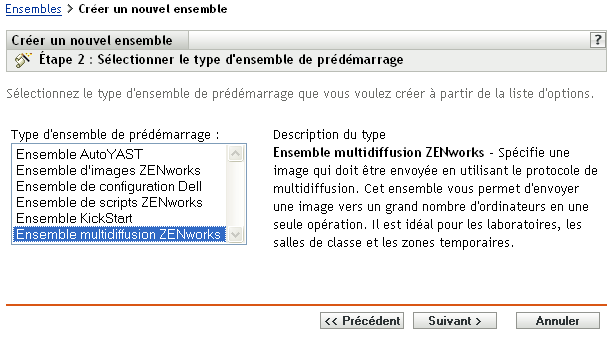 Étape 2 - création d'un nouvel ensemble : Sélectionner le type d'ensemble de pré-lancement