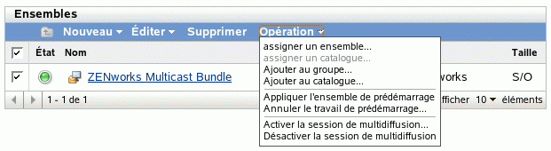 Options du menu Opération de l'onglet Ensembles