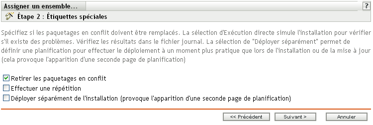 Page Étiquettes spéciales