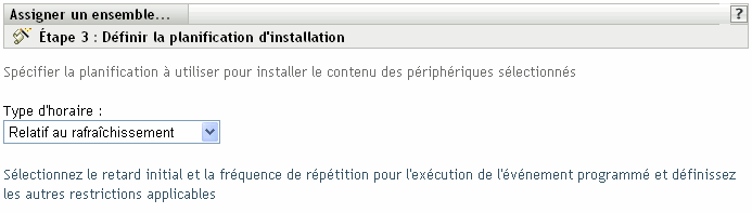Page Programme d'installation d'ensembles