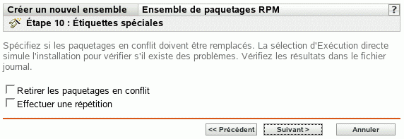 Page Étiquettes spéciales
