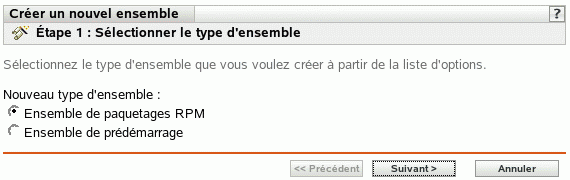 Étape 1 : page Sélectionner le type d'ensemble