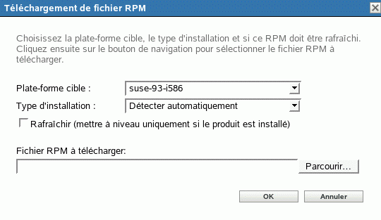 Boîte de dialogue Téléchargement de fichier RPM