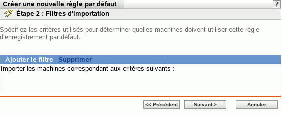 Page Filtres d'importation
