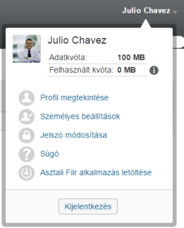 A felhasználónév legördülő menüje