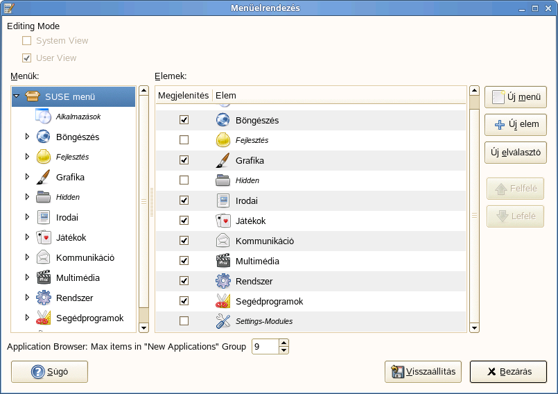 Az Alacarte Menelrendezs ablaka