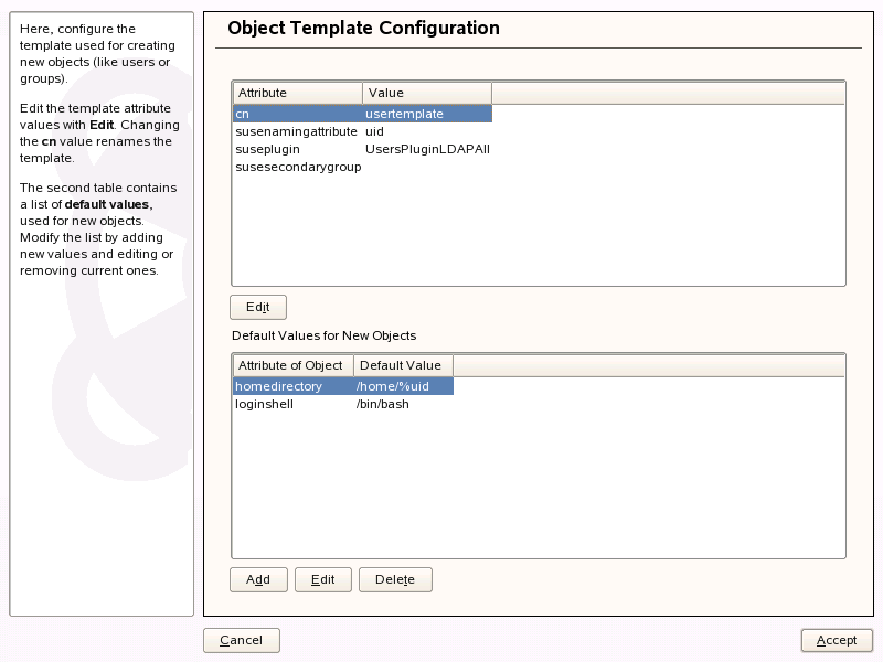 YaST: Objektumsablon belltsa
